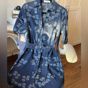 Solitaire Denim Blue Floral Shirt Dress
